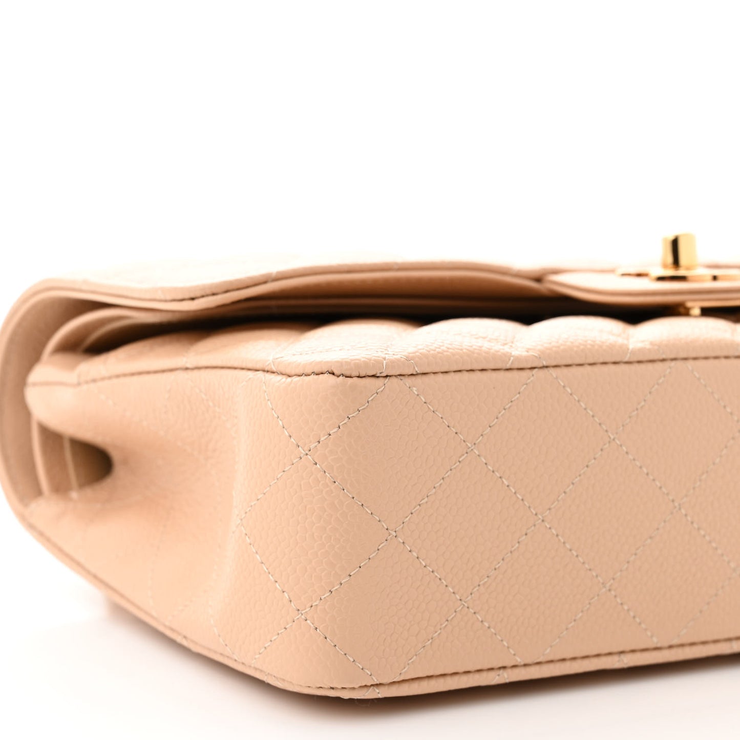 Caviar Quilted Medium Double Flap Beige
