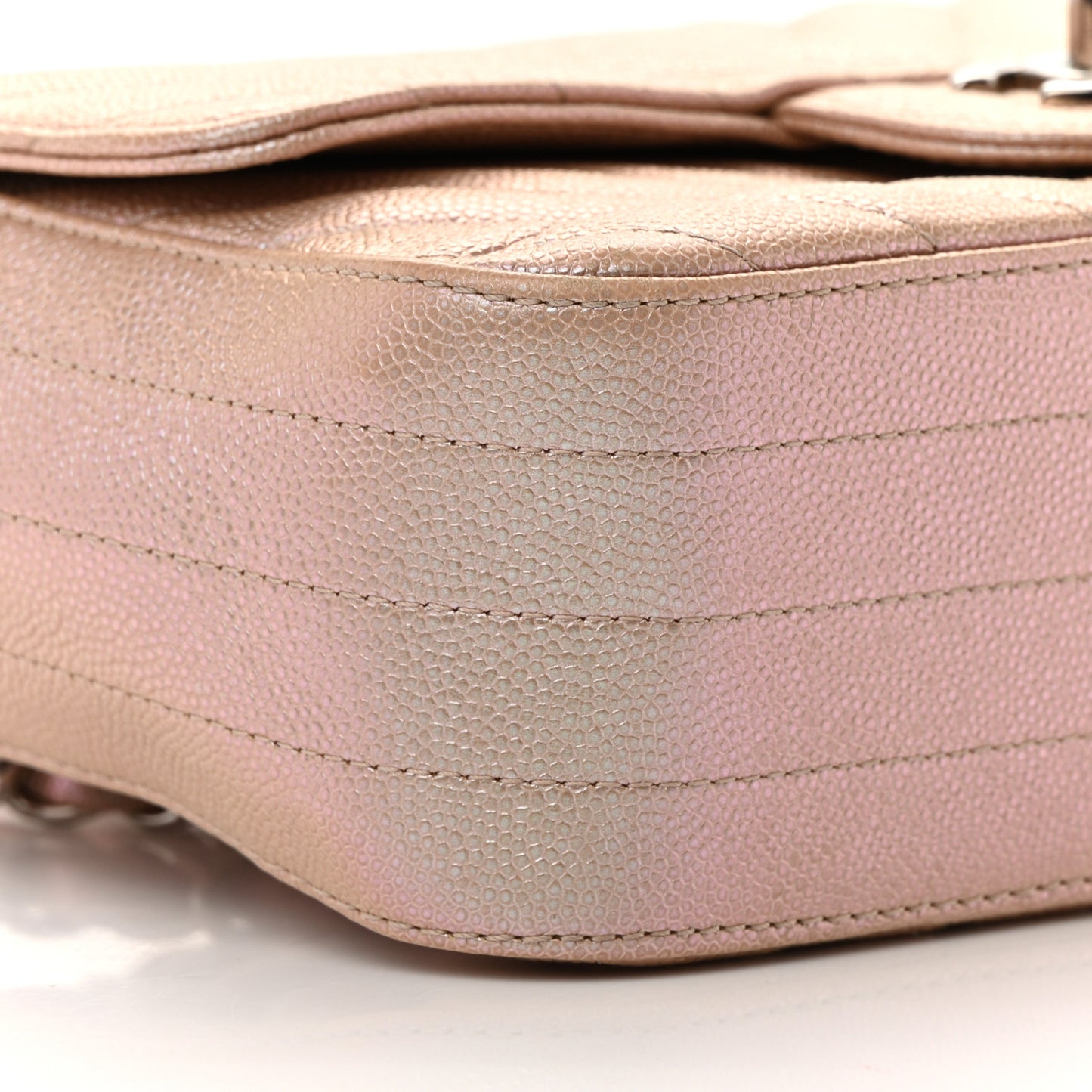 Iridescent Caviar Chevron Quilted Mini Rectangular Flap Light Gold