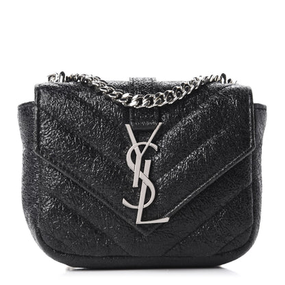 Saint Laurent Metallic Crackled Calfskin Chevron Monogram Micro Crossbody Bag Black 1 of 10