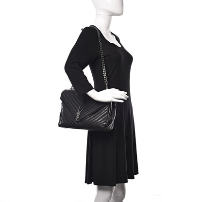 Saint Laurent Sheepskin Matelasse Chevron Monogram Large College Satchel Black 2 of 10