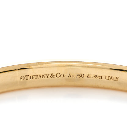 Tiffany 18K Yellow White Gold Diamond Tiffany Lock Half Pave Bangle Bracelet 3 of 4