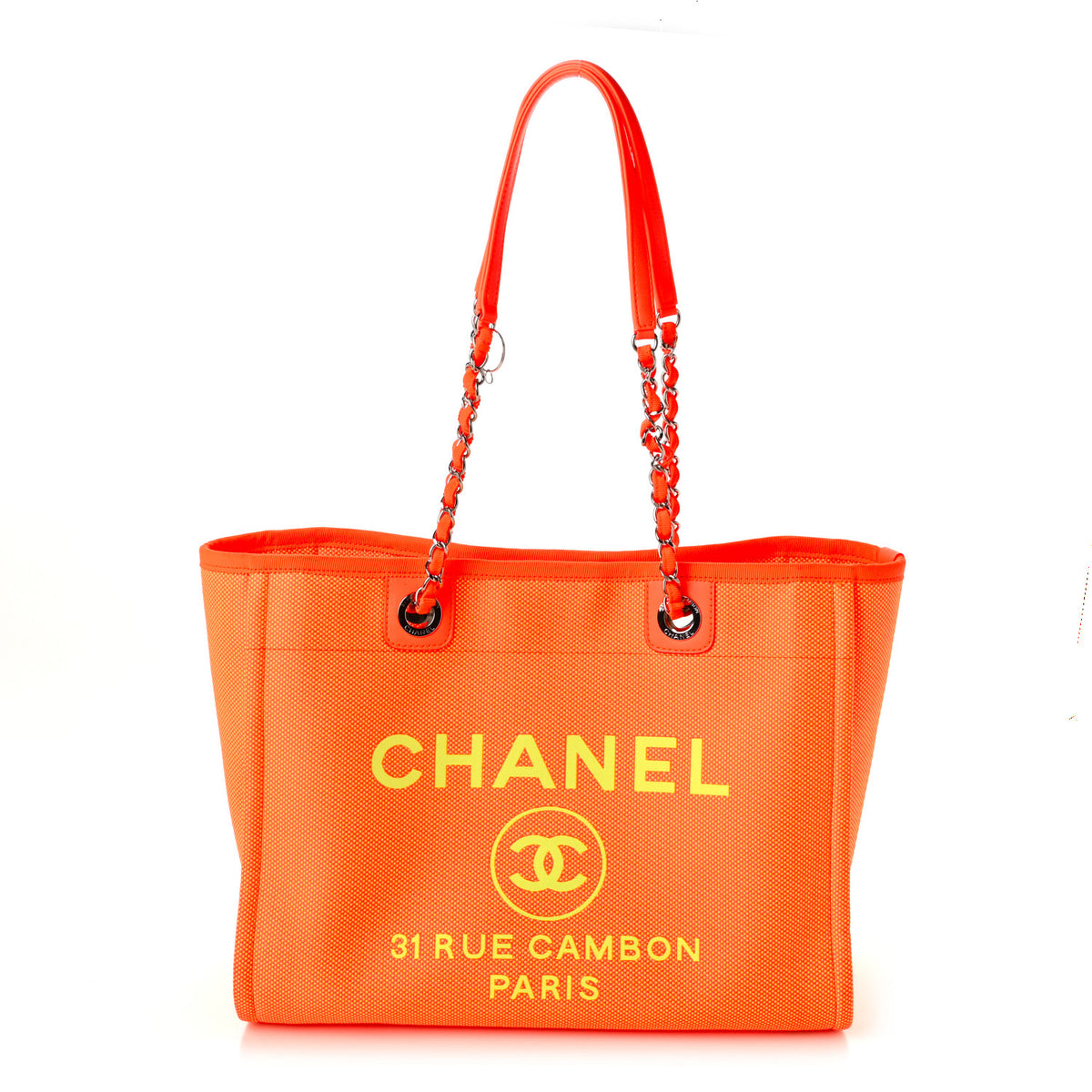 Mixed Fibers Calfskin Small Deauville Tote Orange Yellow
