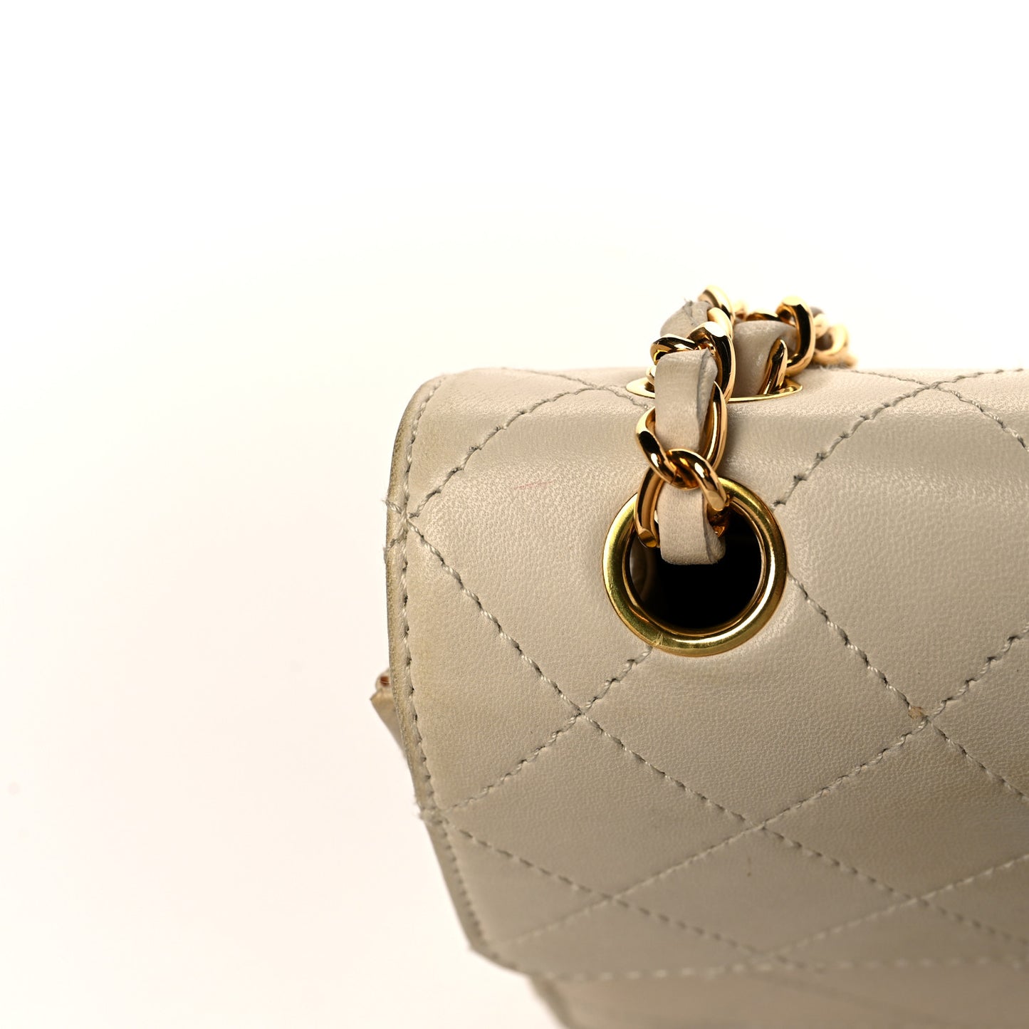 Lambskin Quilted Small Single Flap White
