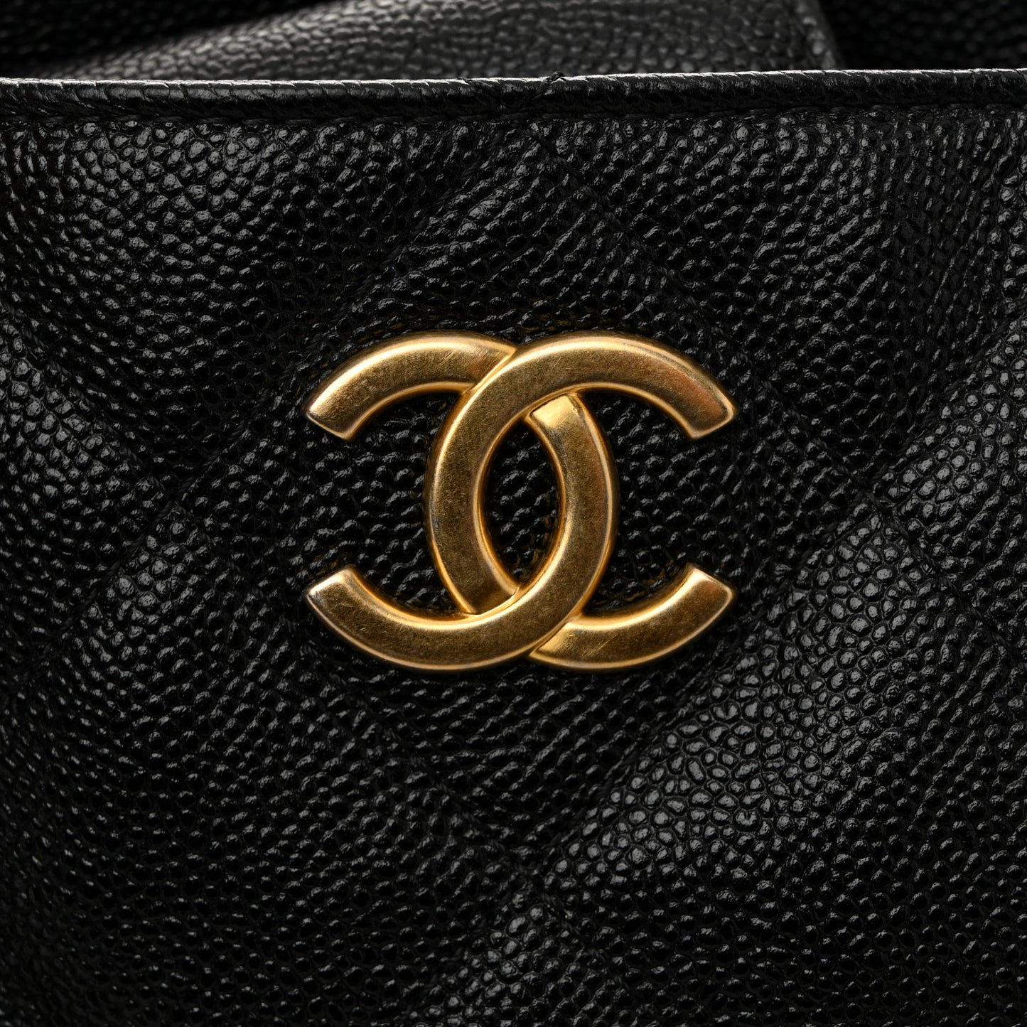 Caviar Quilted Small Trapezoid Chain Shopping Tote Black