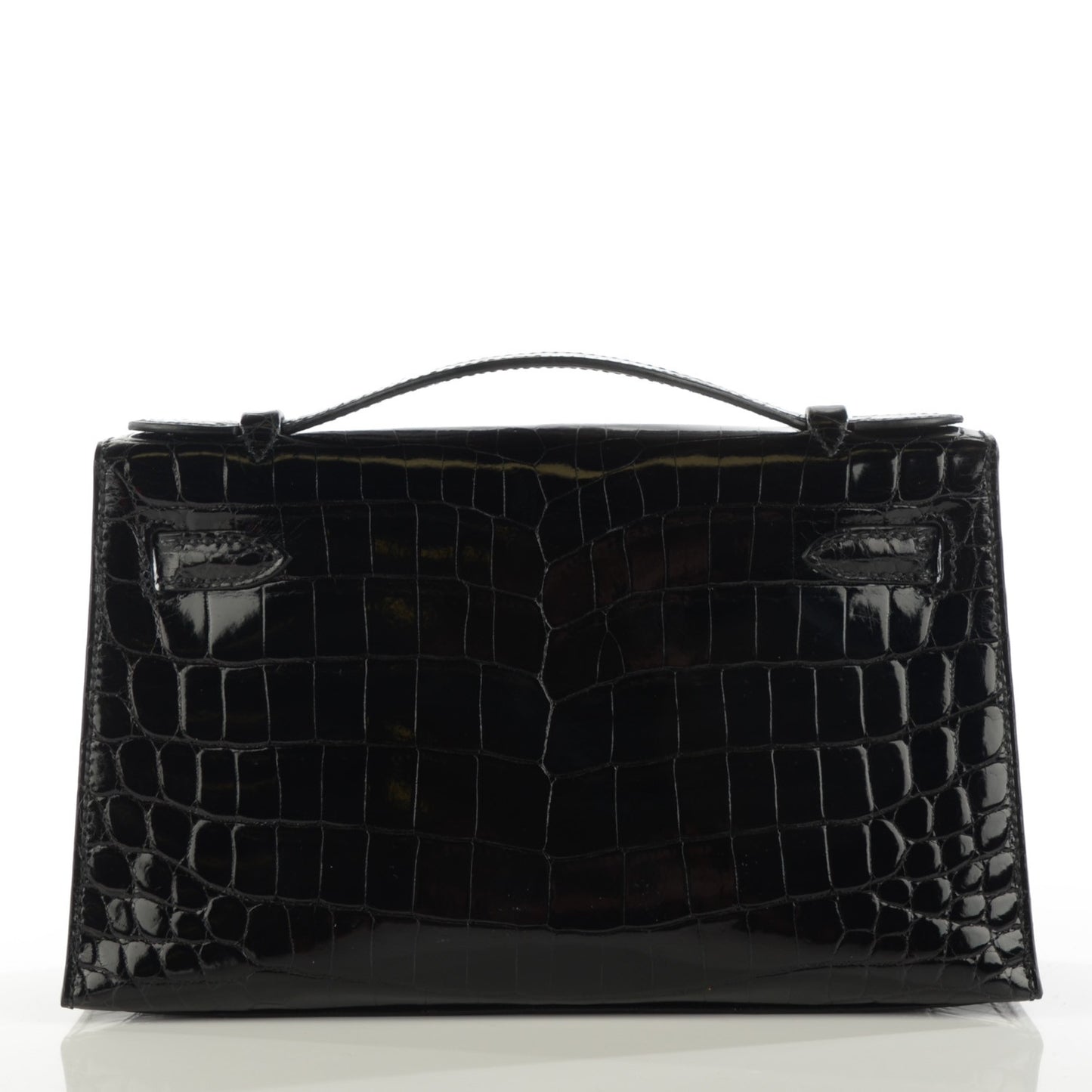 Shiny Niloticus Crocodile Kelly Pochette Black