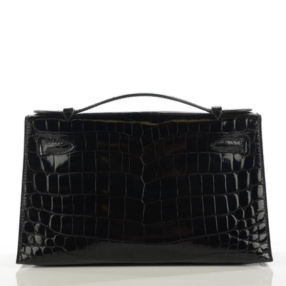Hermes Shiny Niloticus Crocodile Kelly Pochette Black 24 of 34