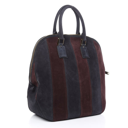 Burberry Suede Striped Large Orchard Bowling Bag Black Currant Plum 3 of 15
