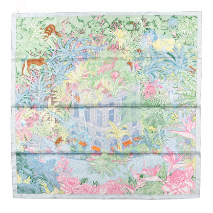 Hermes Silk Twill Faubourg Tropical Scarf 90 Bleu Vert Jaune 1 of 6