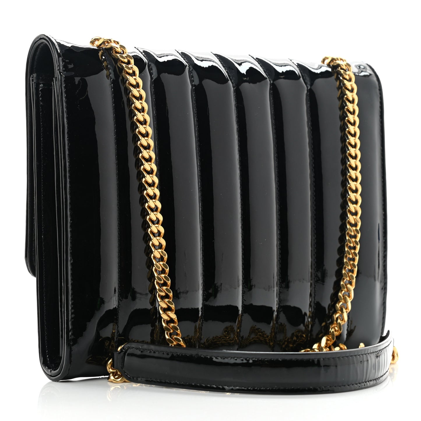 Patent Calfskin Matelasse Monogram Vicky Chain Bag Black