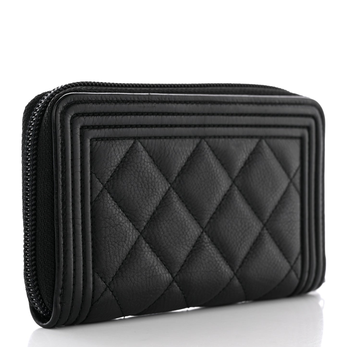 Caviar Quilted Boy Small Zip Around Wallet Black