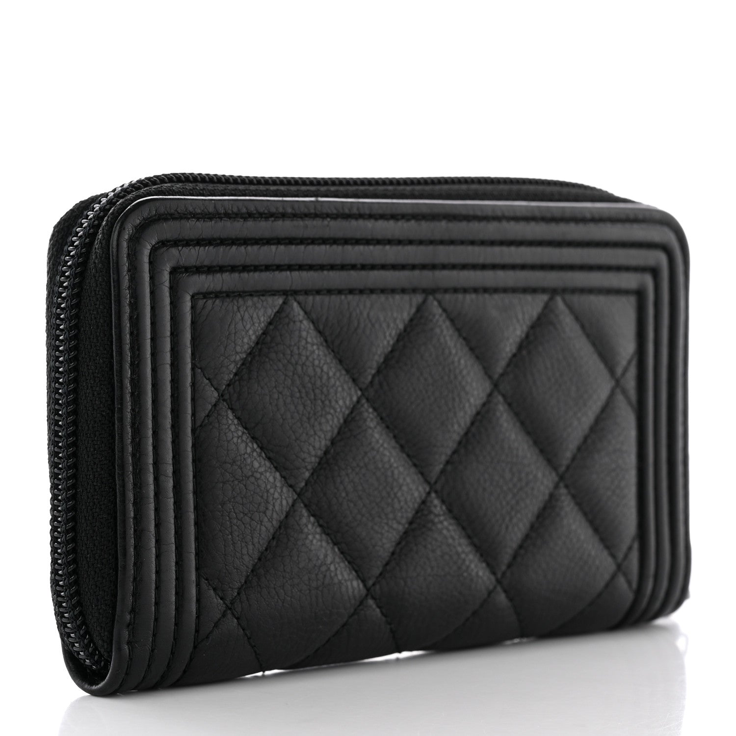 Chanel Caviar Quilted Boy Small Zip Around Wallet Black 3 of 12