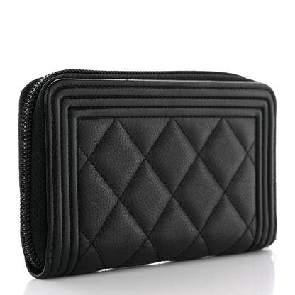 Chanel Caviar Quilted Boy Small Zip Around Wallet Black 3 of 12