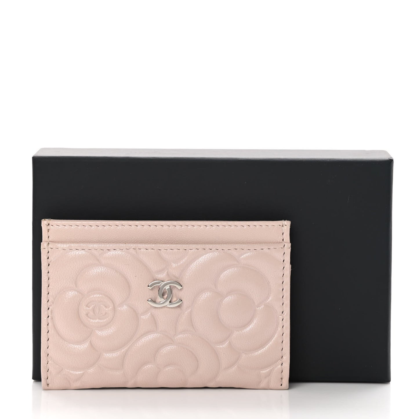Goatskin Camellia Embossed Card Holder Light Pink