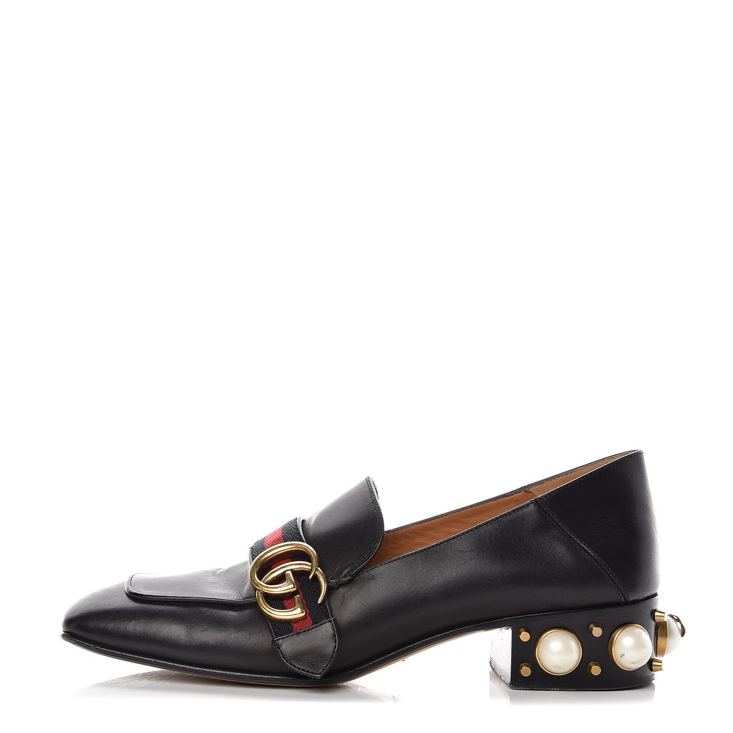 Betis Glamour Calfskin Web Pearl Embellished Peyton 35mm Loafer Pumps 39 Black