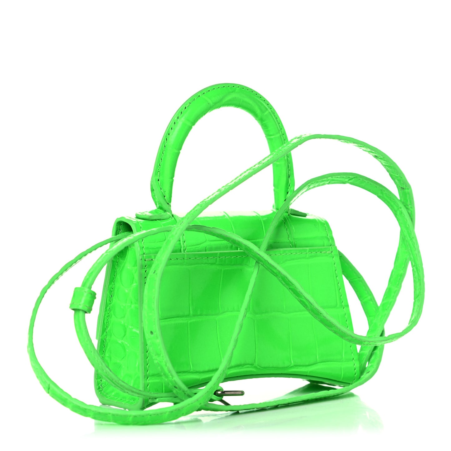 Shiny Calfskin Crocodile Embossed Hourglass Top Handle Bag Mini Fluo Green