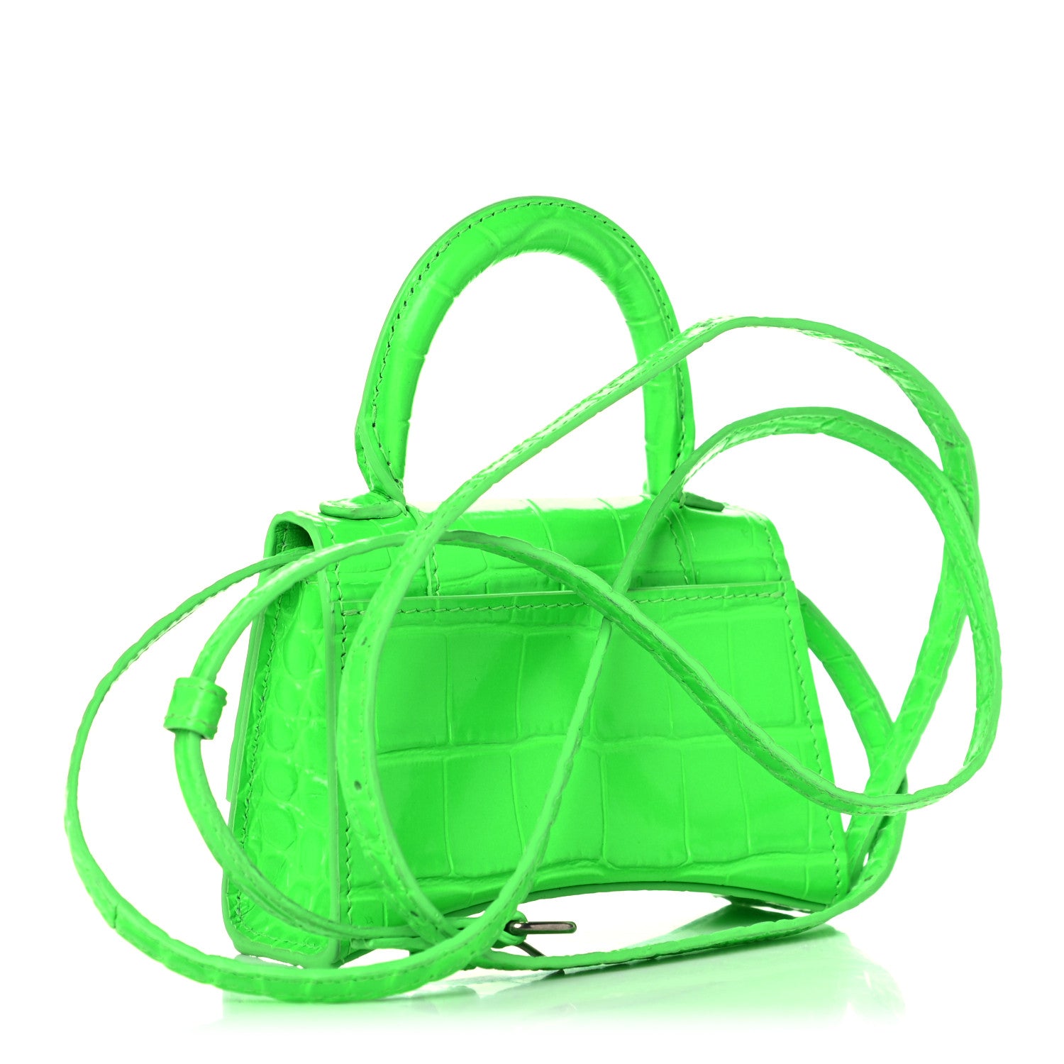 Balenciaga Shiny Calfskin Crocodile Embossed Hourglass Top Handle Bag Mini Fluo Green 2 of 13