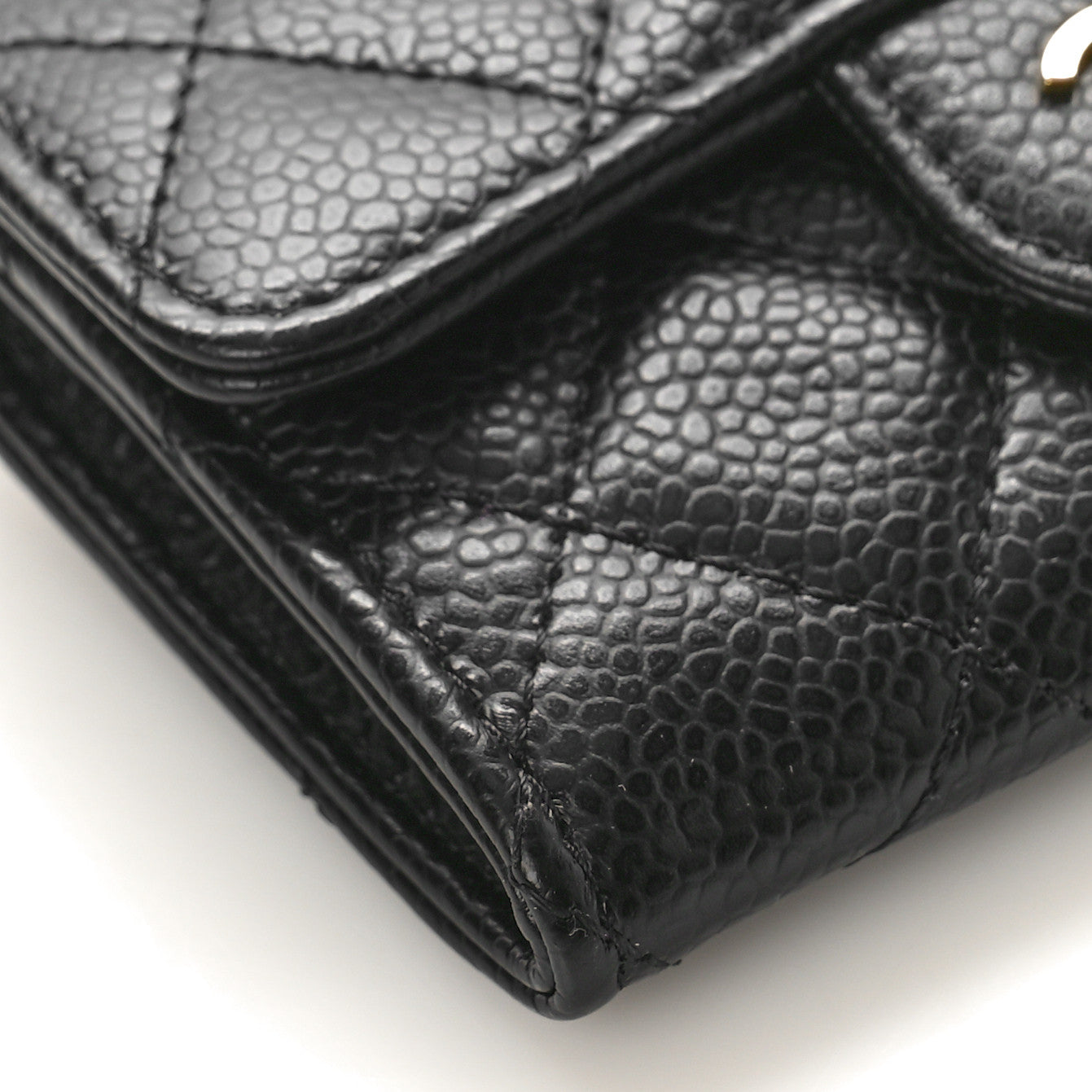 Caviar Quilted Flap Card Holder Wallet Black