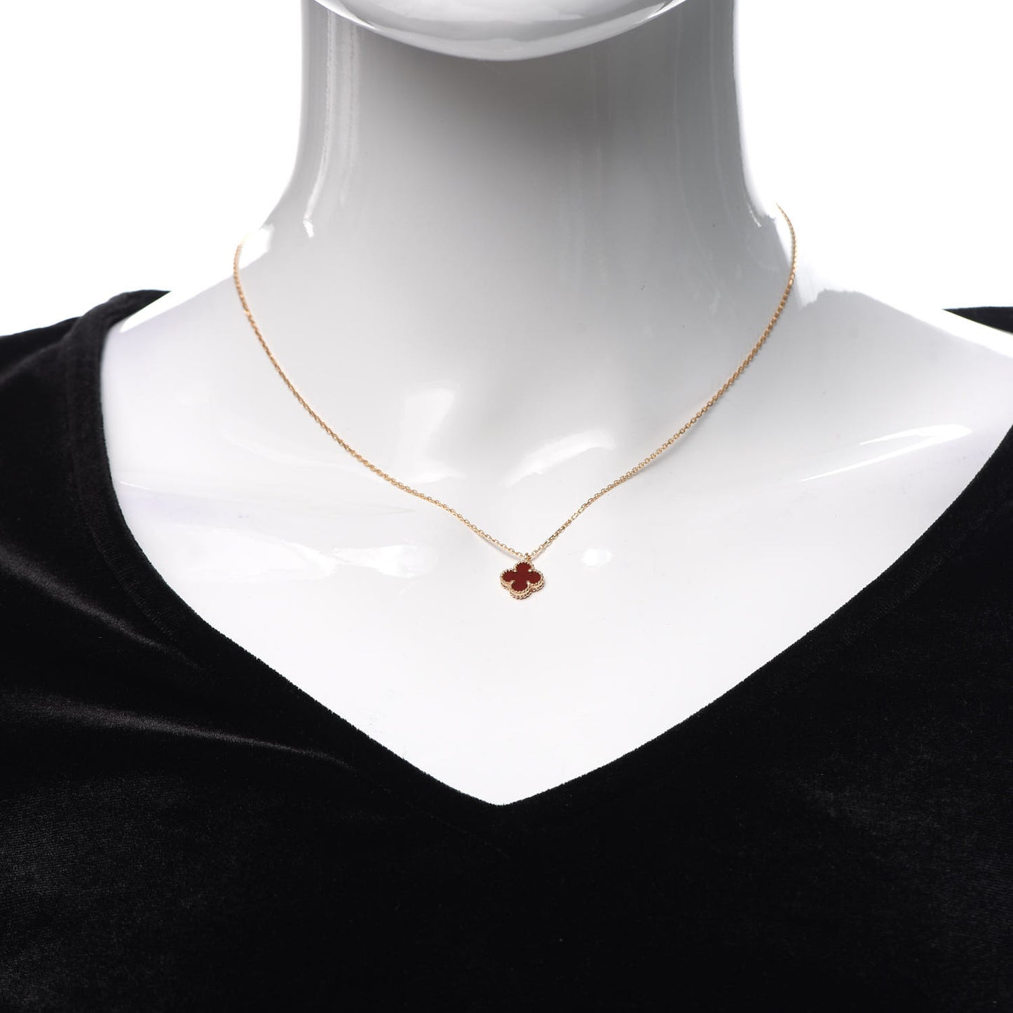 18K Rose Gold Carnelian Sweet Alhambra Pendant Necklace