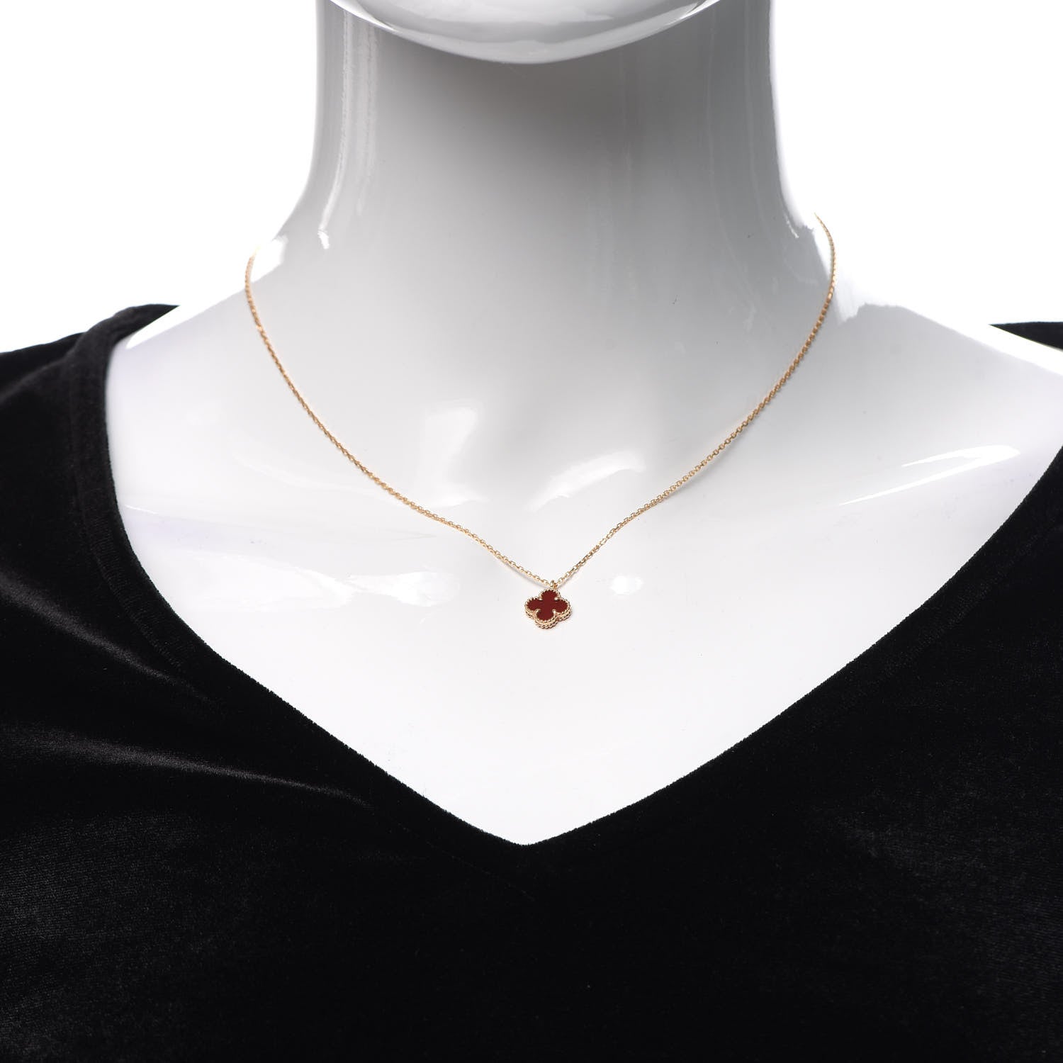 Van Cleef & Arpels 18K Rose Gold Carnelian Sweet Alhambra Pendant Necklace 2 of 7