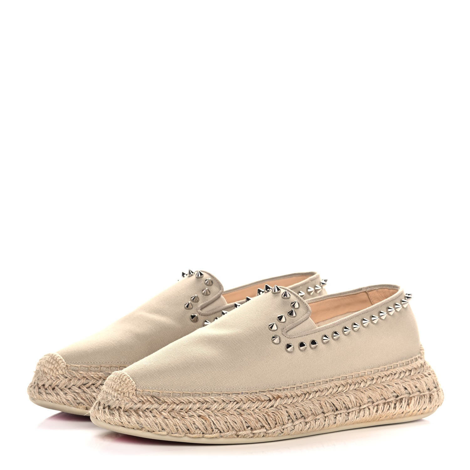Christian Louboutin Canvas Espaboat Spikes Flat Espadrilles 39 Beige 3 of 10