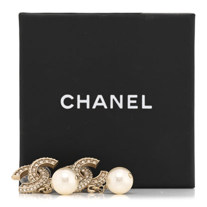 Chanel Crystal Pearl CC Drop Earrings Gold 6 of 6