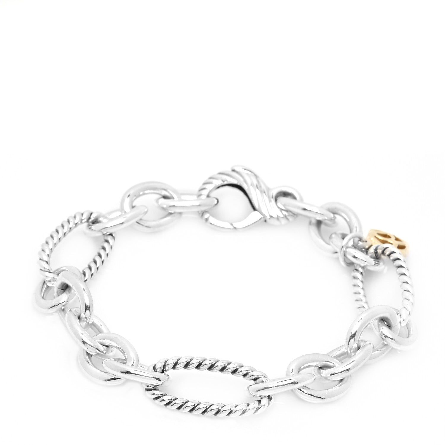 David Yurman Sterling Silver 18K Yellow Gold Figaro Link Bracelet 1 of 4