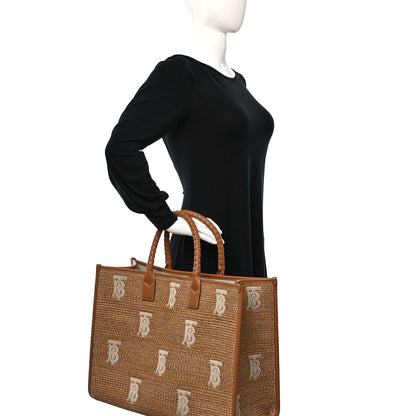 Burberry Raffia Calfskin Large Freya Tote Natural 2 of 10