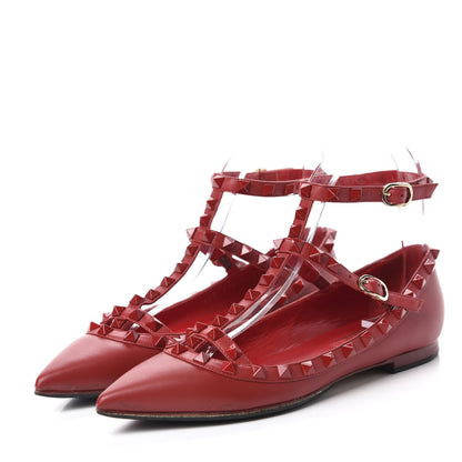 Valentino Garavani Calfskin Lacquered Monochrome Rockstud Cage Ballerina Flats 36.5 Rosso Valentino 3 of 9