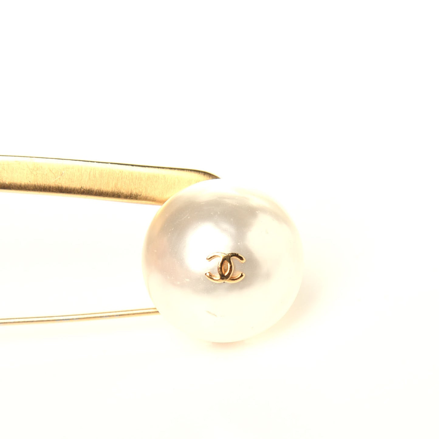 Pearl Safety Pin Brooch Gold