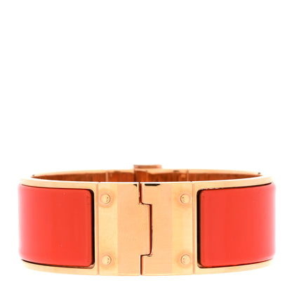 Hermes Enamel Charniere Uni Wide Hinged Bracelet L Rouge Vermillon 1 of 5