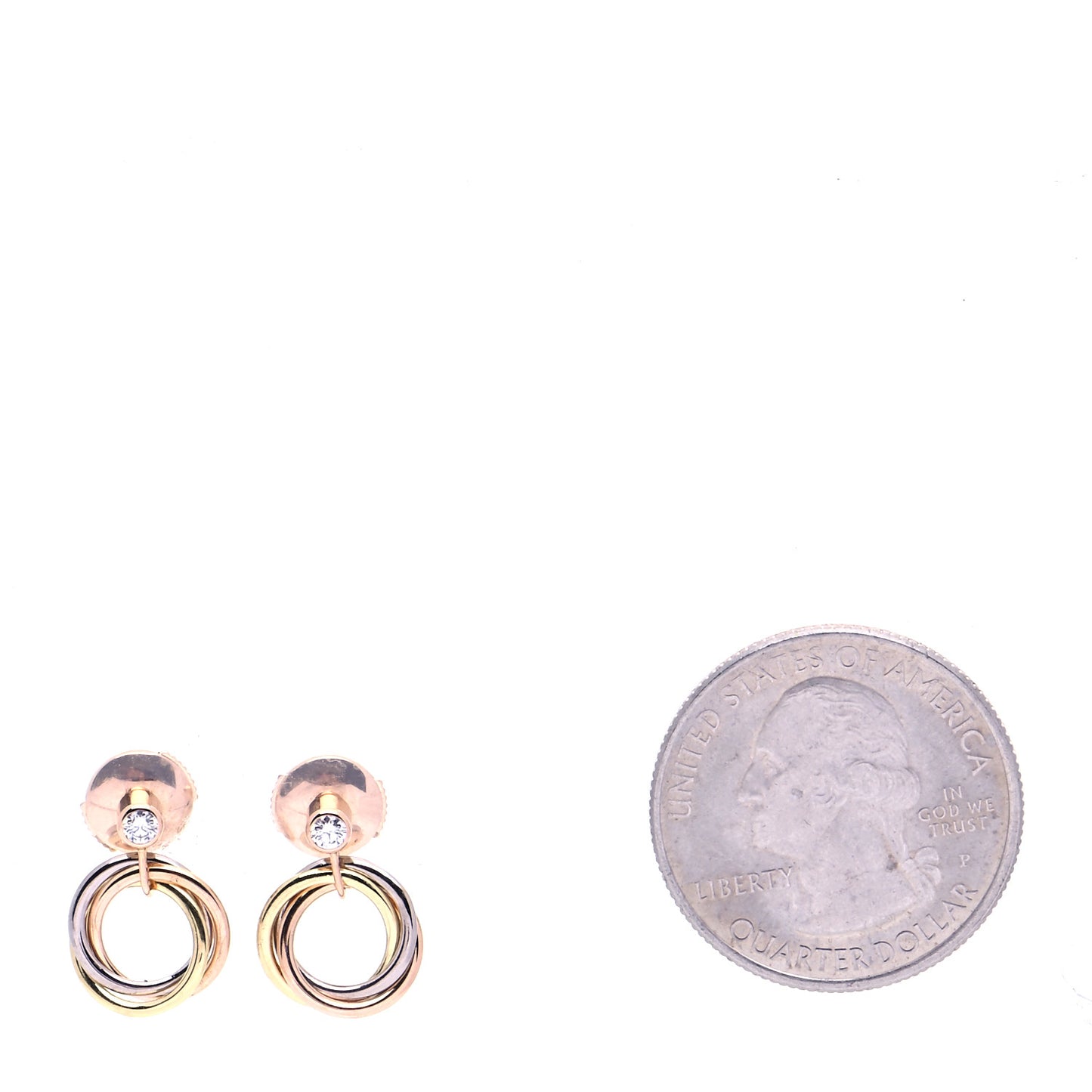18K Pink Yellow White Gold Diamond Trinity Drop Earrings
