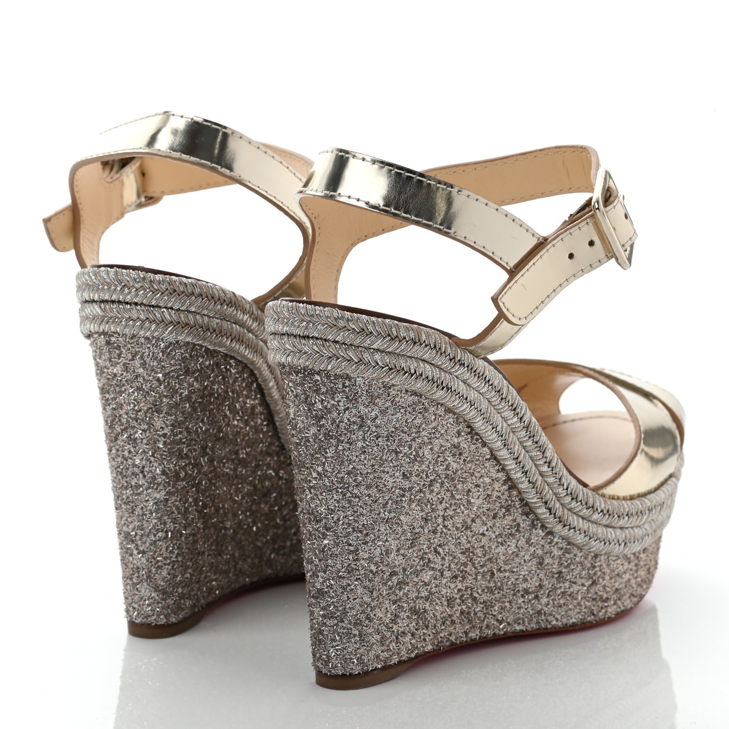 Metallic Calfskin 110 Wedge Sandals 41 Platinum