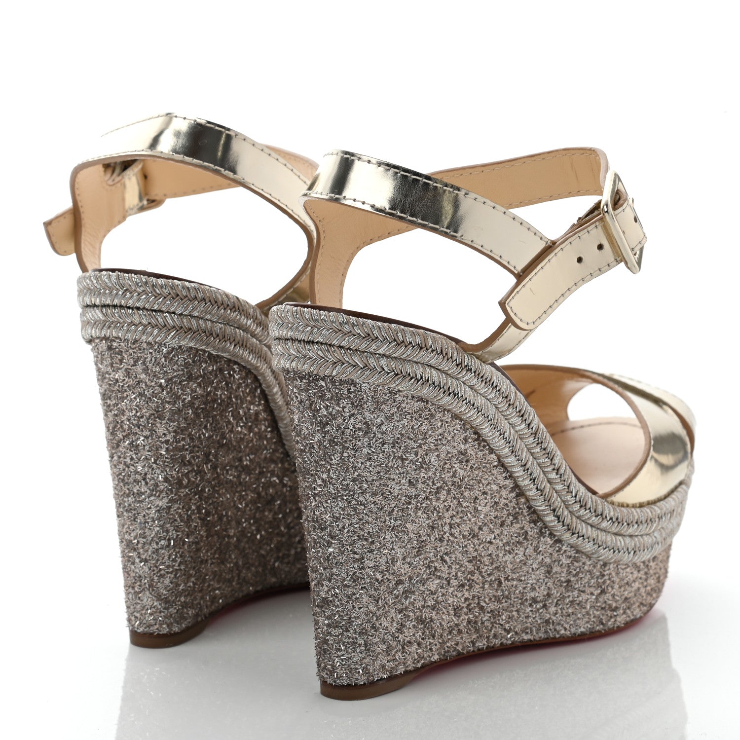 Christian Louboutin Metallic Calfskin 110 Wedge Sandals 41 Platinum 4 of 8