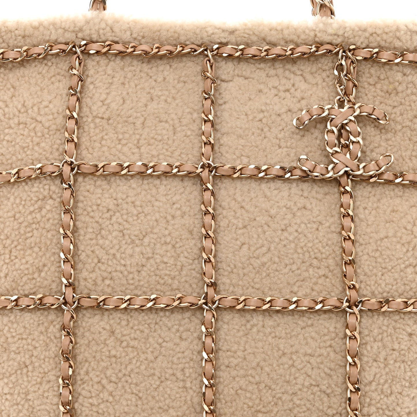 Shearling Small Shopping Chain Bag Beige
