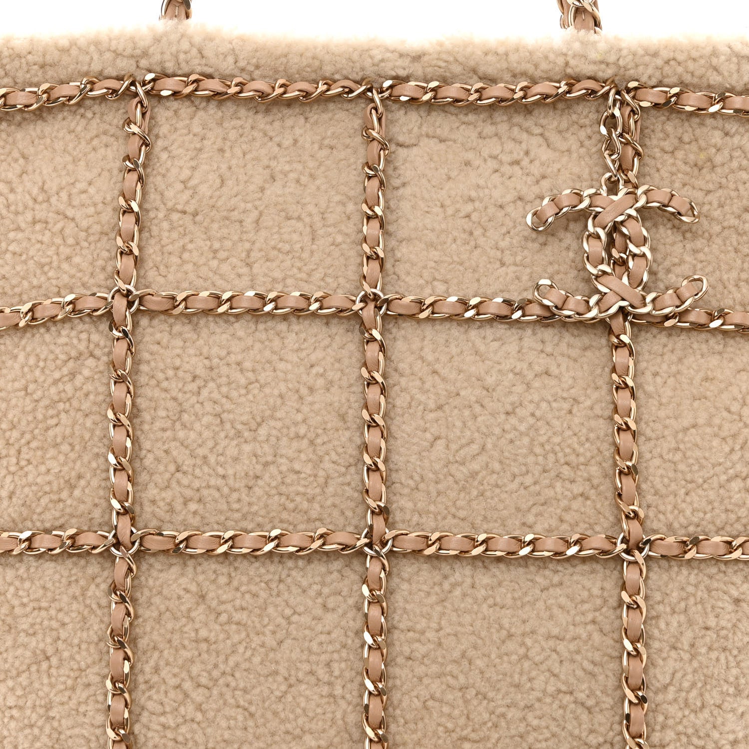 Chanel Shearling Small Shopping Chain Bag Beige 8 of 10