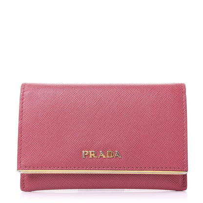 Prada Saffiano Compact Metal Bar Flap Wallet Peonia 1 of 11