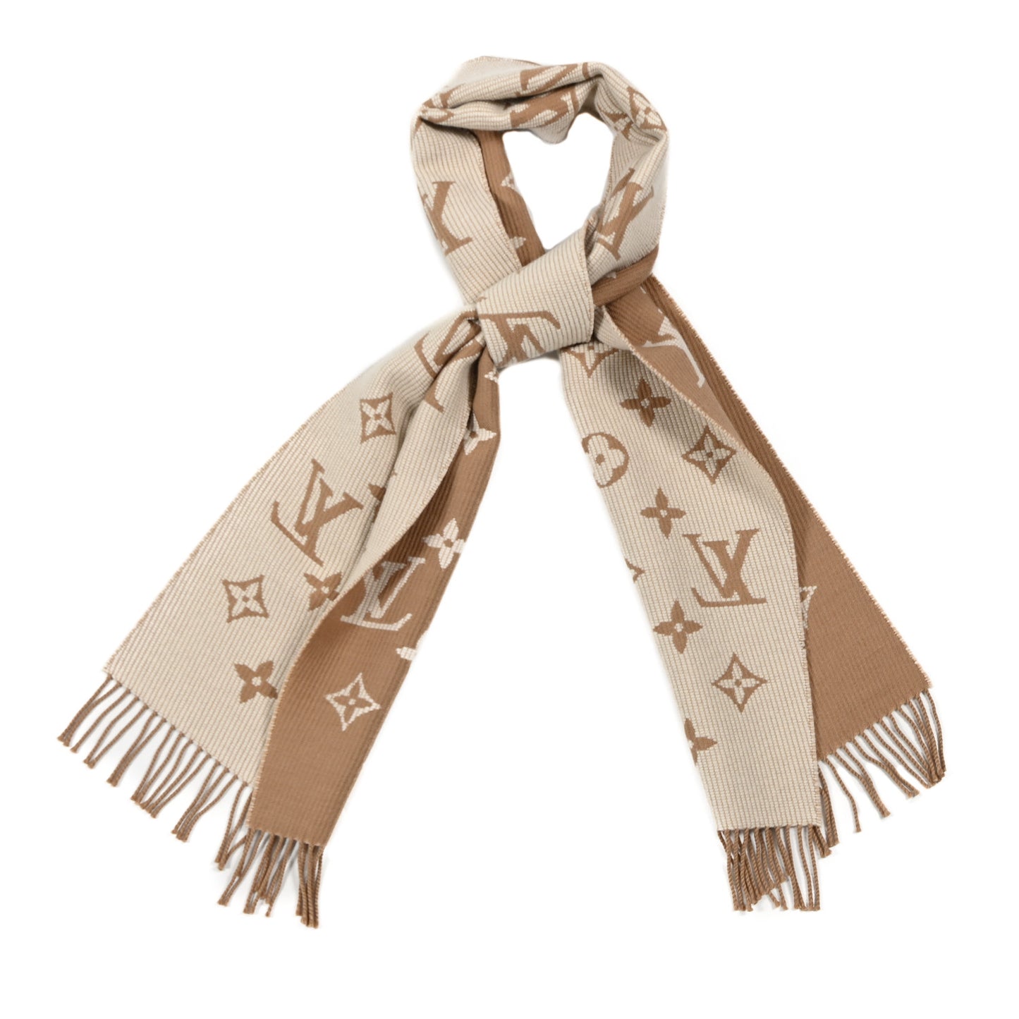 Wool Cashmere Monogram Daily LV Scarf Beige White