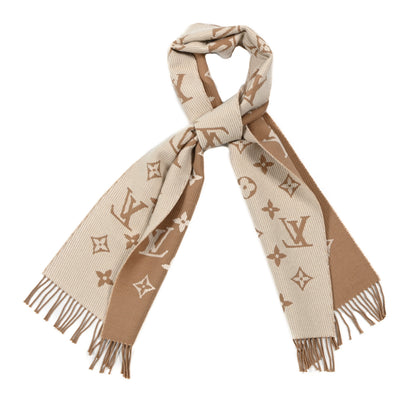 Louis Vuitton Wool Cashmere Monogram Daily LV Scarf Beige White 1 of 3