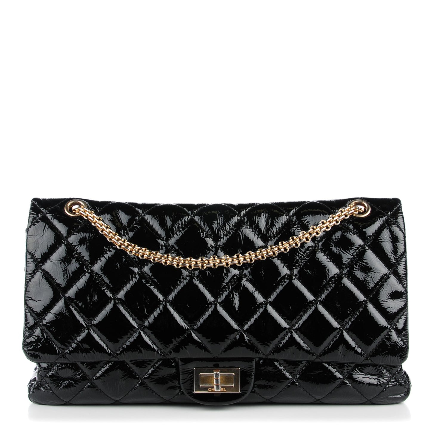Distressed Patent Quilted 2.55 Reissue 228 Flap Black