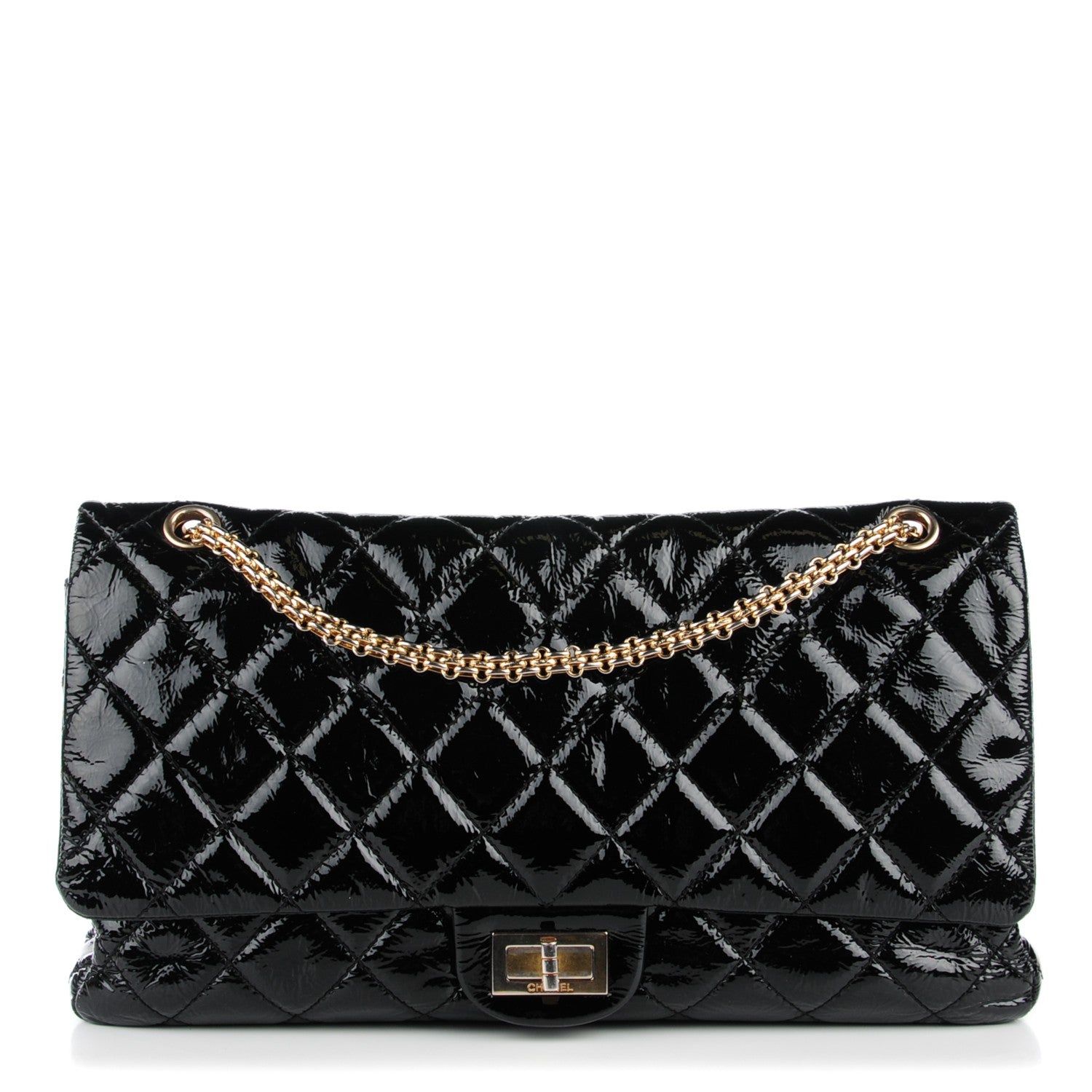 Chanel Distressed Patent Quilted 2.55 Reissue 228 Flap Black 1 of 12