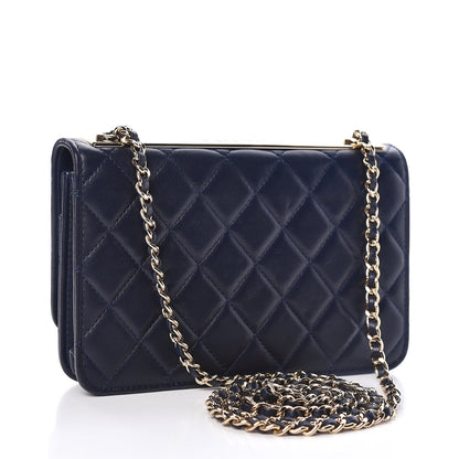 Chanel Lambskin Quilted Trendy CC Wallet On Chain WOC Navy 3 of 12