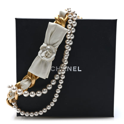 Chanel Calfskin Crystal Pearl Chain Camellia Belt White Gold 4 of 4