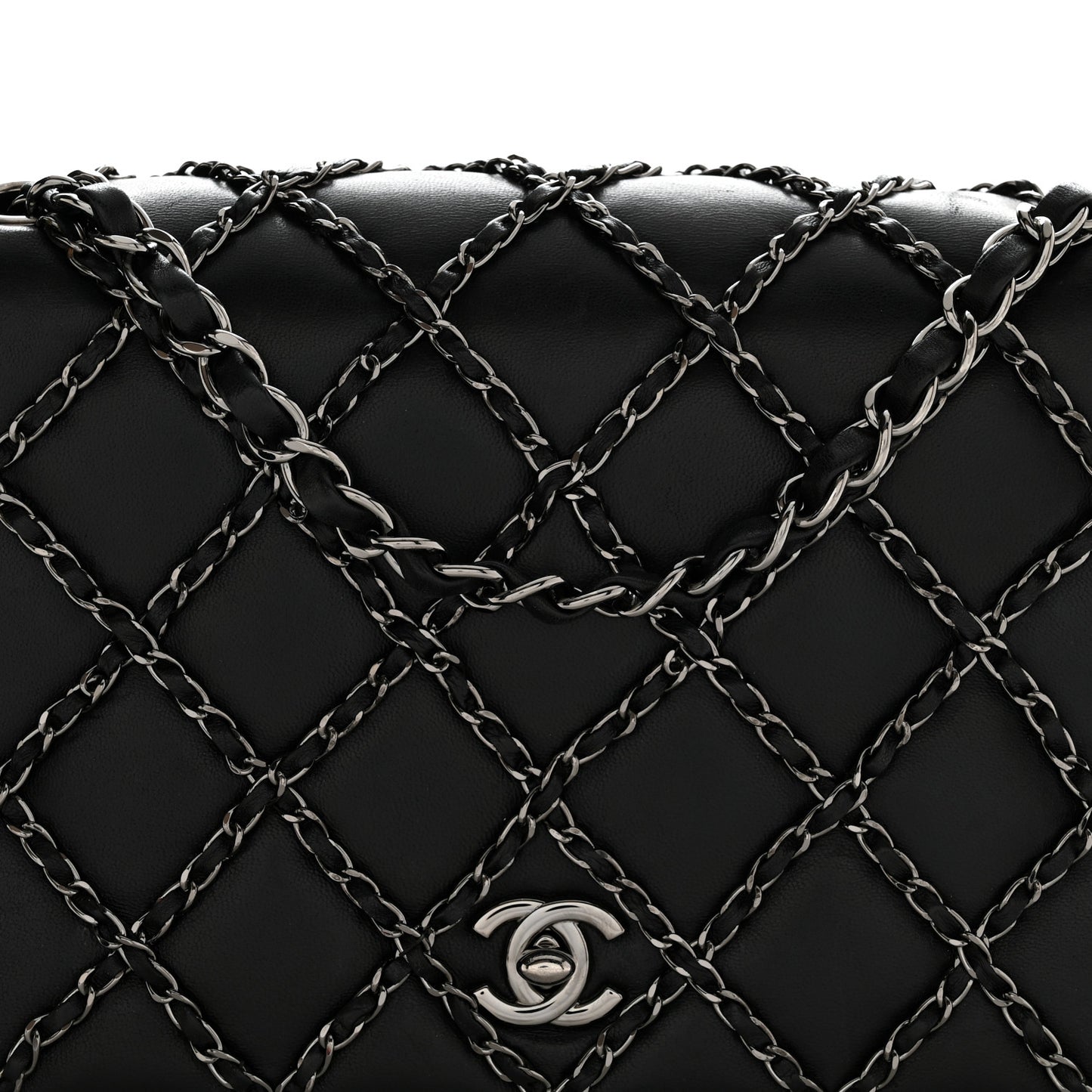 Lambskin Quilting Enchained Medium Flap Black