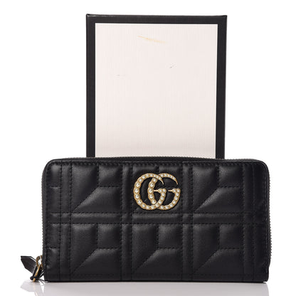 Gucci Calfskin Matelasse Pearly GG Marmont Zip Around Wallet Black 10 of 10
