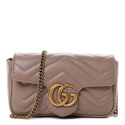 Gucci Calfskin Matelasse Super Mini GG Marmont Shoulder Bag Porcelain Rose 1 of 11
