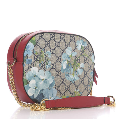 Gucci GG Supreme Monogram Blooms Mini Chain Shoulder Bag Beige Blue Navy Hibiscus Red 2 of 9