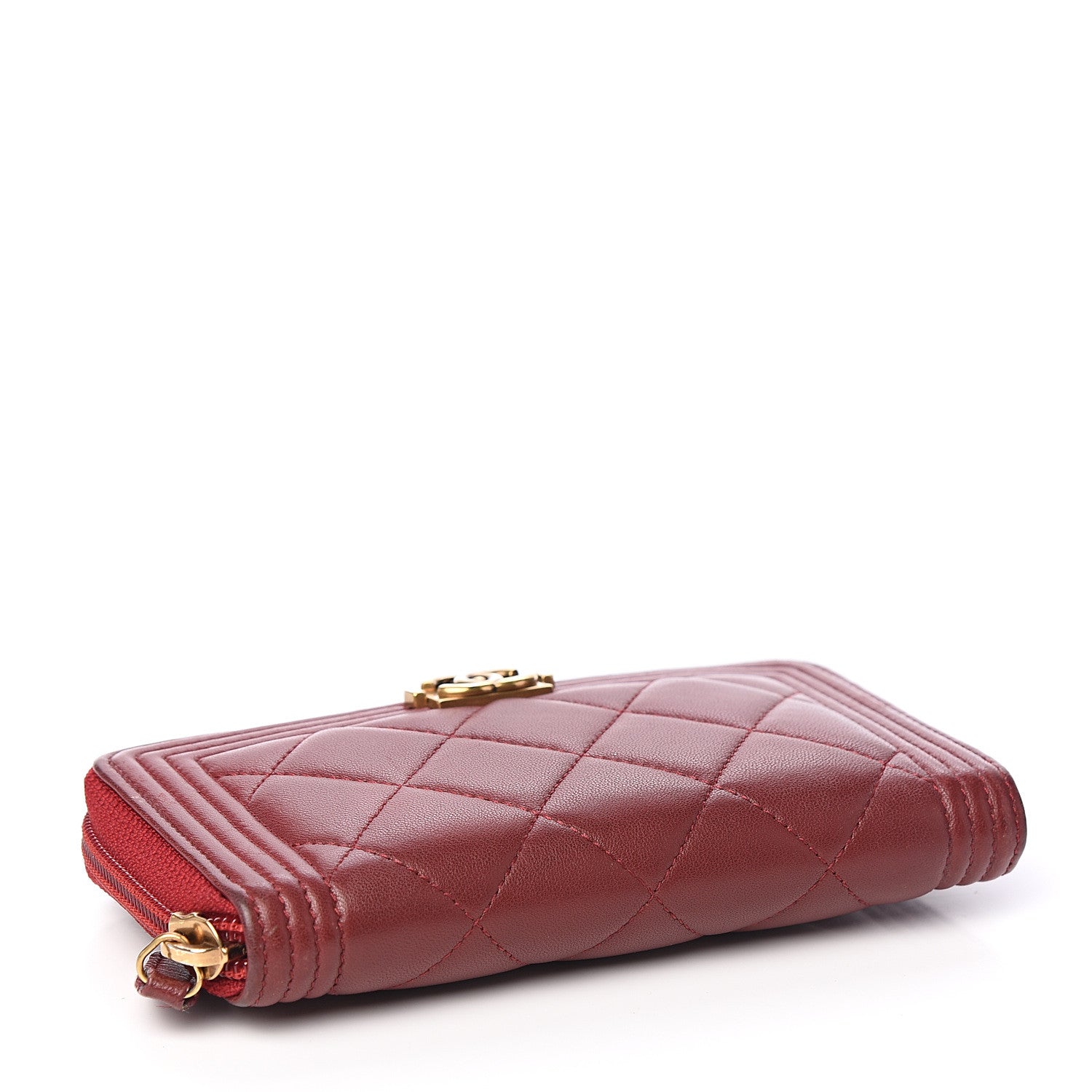 Chanel Lambskin Quilted Small Boy Zip Around Wallet Dark Red 3 of 10