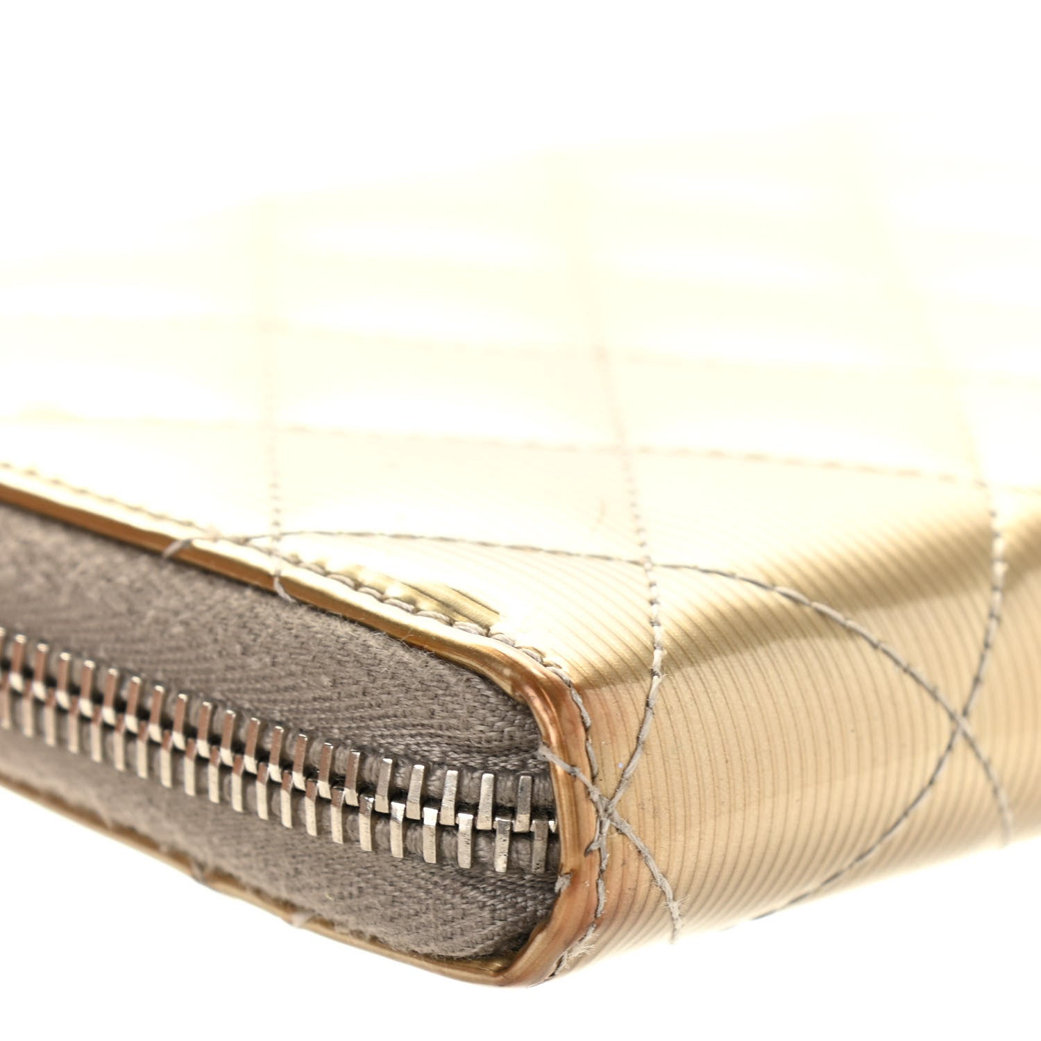 Chanel Striated Patent Zip Around Wallet Gold 16 of 22