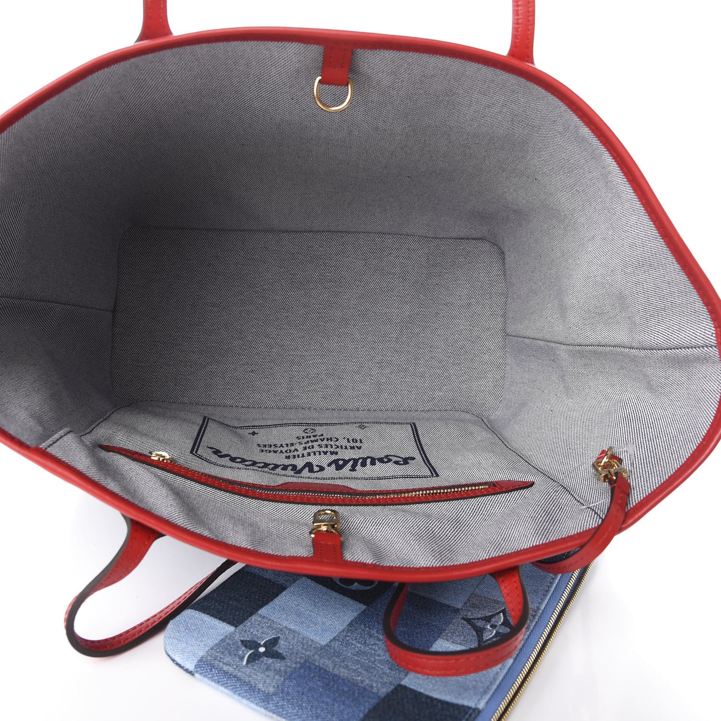 Denim Damier Monogram Patchwork Neverfull Blue Rouge