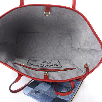 Louis Vuitton Denim Damier Monogram Patchwork Neverfull Blue Rouge 5 of 12